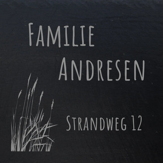 Türschild aus Schiefer - Gravur Motiv STRANDGRAS - Jeske Design
