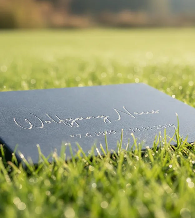 Grave marker, flat stone I, rose motif, for urn grave, made of ceramic