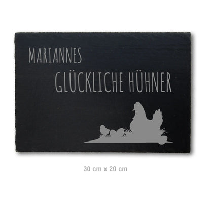 GLÜCKLICHE HÜHNER - Personalisiertes Stallschild aus Schiefer - Jeske Design