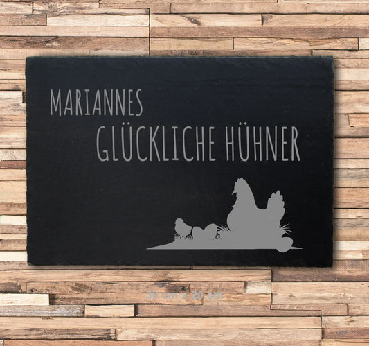 GLÜCKLICHE HÜHNER - Personalisiertes Stallschild aus Schiefer - Jeske Design
