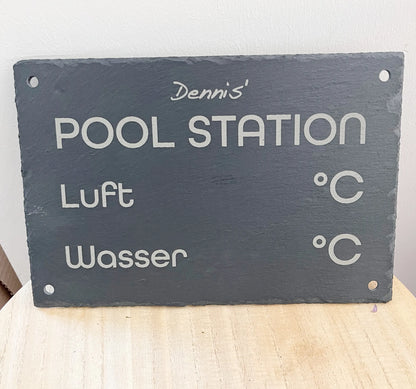POOL STATION - personalisiertes Schieferschild für den eigenen Spa-Bereich - Jeske Design