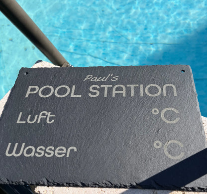 POOL STATION - personalisiertes Schieferschild für den eigenen Spa-Bereich - Jeske Design