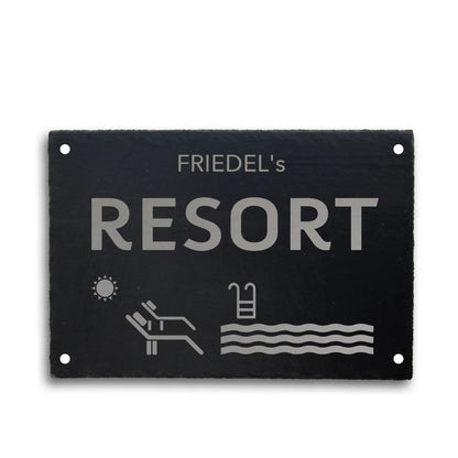 RESORT - personalisiertes Schieferschild für den eigenen Pool-Bereich - Jeske Design