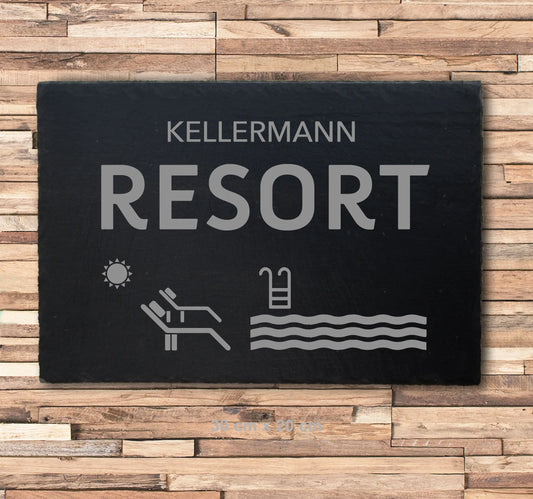 RESORT - personalisiertes Schieferschild für den eigenen Pool-Bereich - Jeske Design