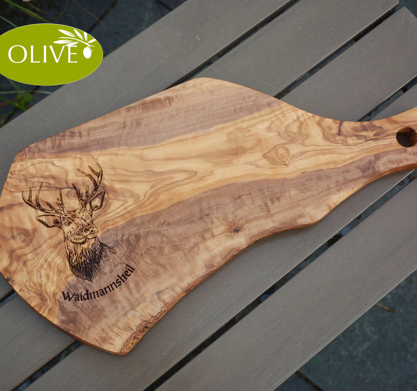 HIRSCHKOPF - Personalisiertes Olivenholzbrett mit Gravur - Jeske Design