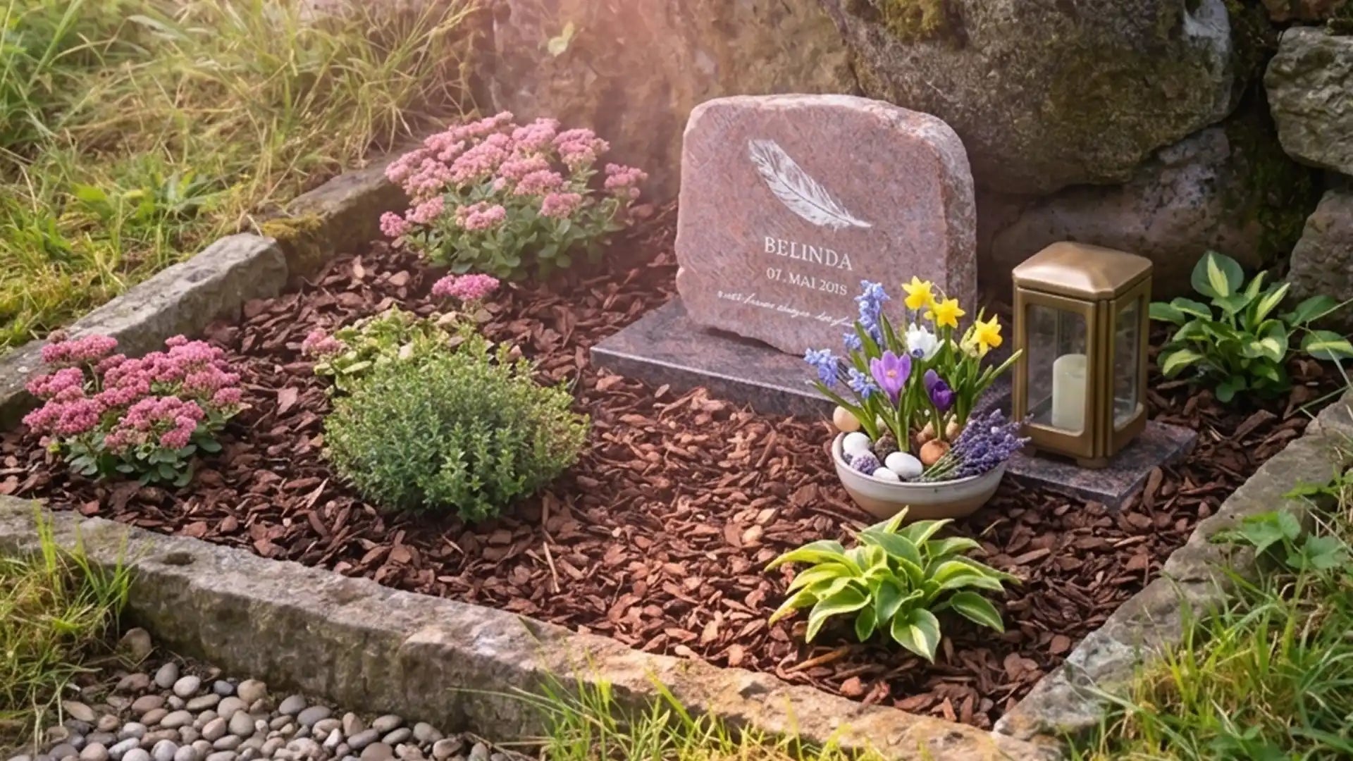 Kleiner Grab- und Gedenkstein aus Granit mit Namen