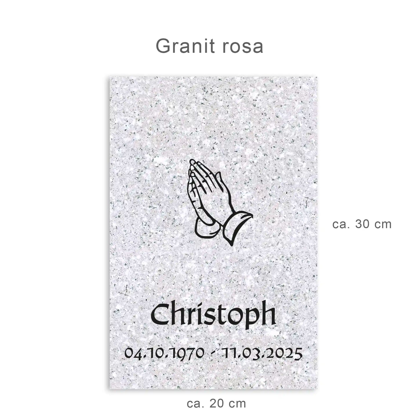 Urnengrabplatte 20 x 30 cm aus rosa Granit mit Gravur in schwarz