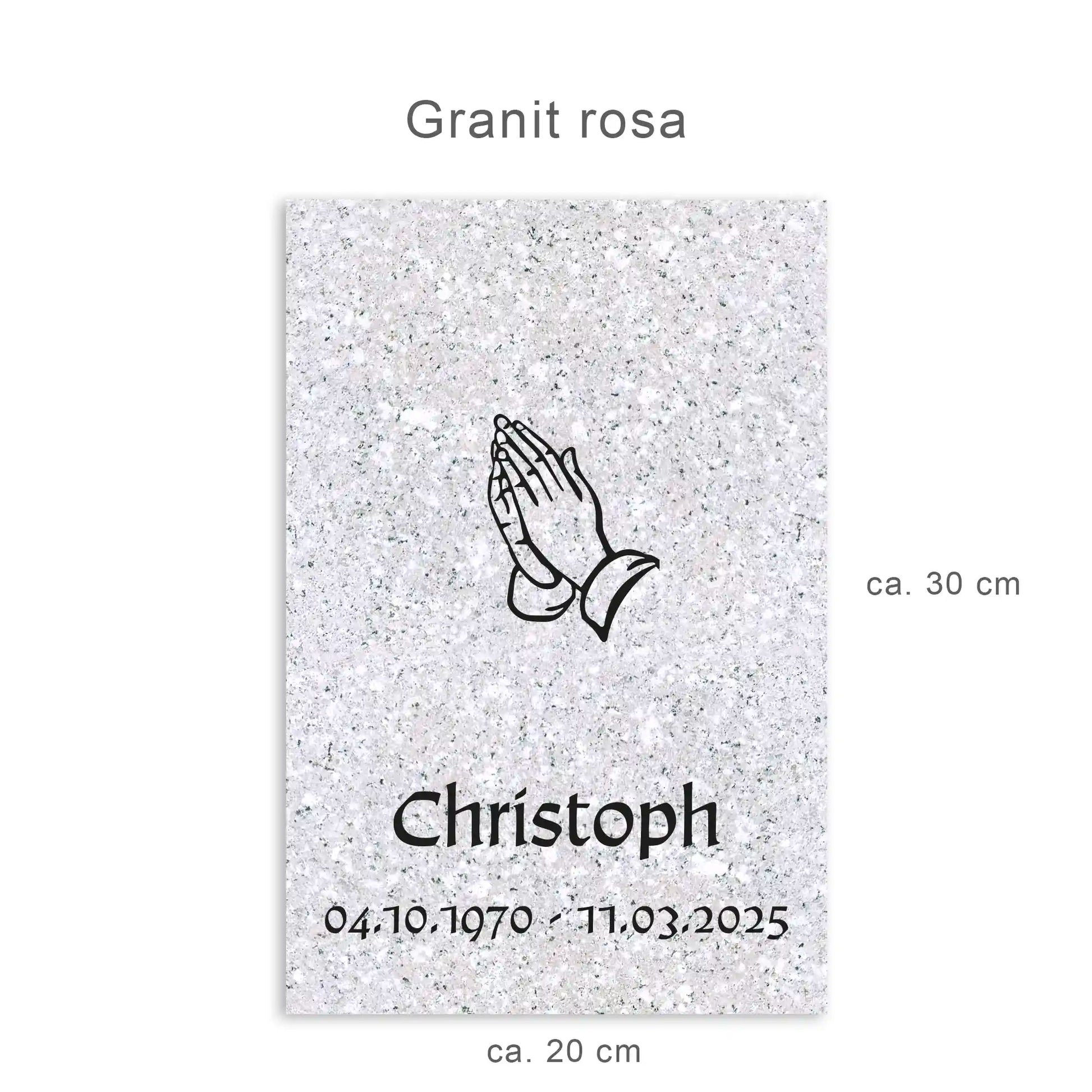 Urnengrabplatte 20 x 30 cm aus rosa Granit mit Gravur in schwarz
