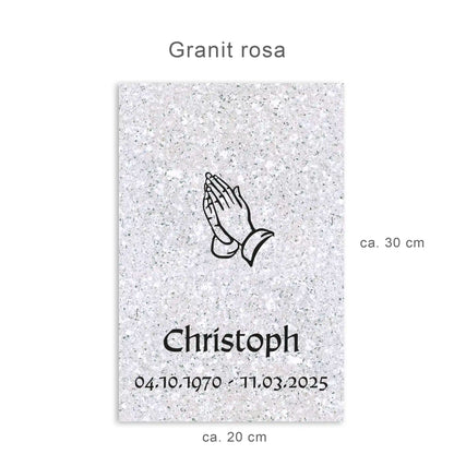 Urnengrabplatte 20 x 30 cm aus rosa Granit mit Gravur in schwarz