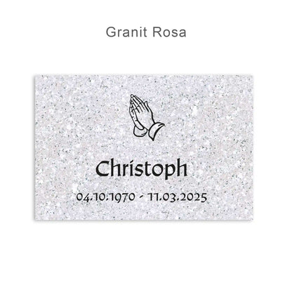 Urnengrabplatte 30 x 20 cm aus rosa Granit mit Gravur in schwarz