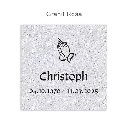 Urnengrabplatte 30 x 30 cm aus rosa Granit mit Gravur in schwarz