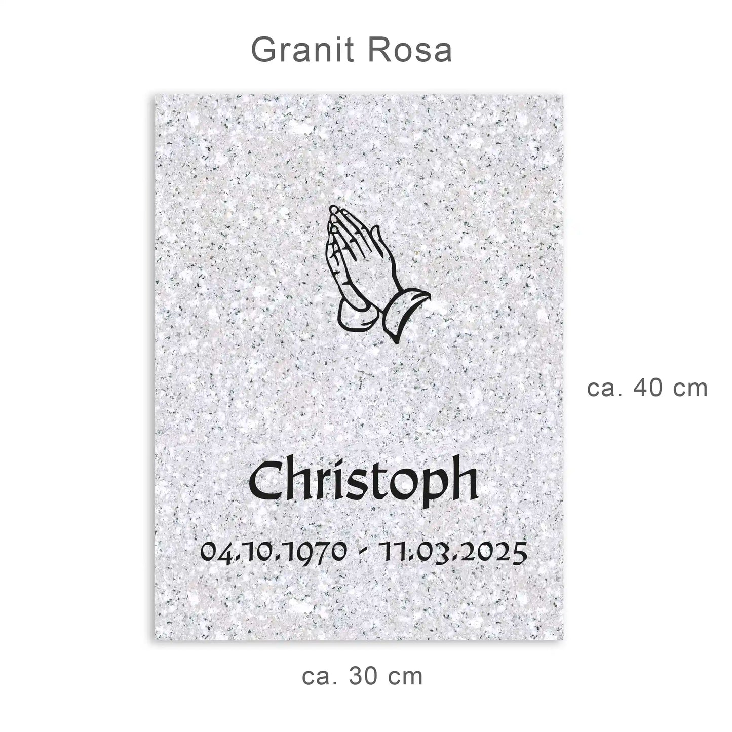 Urnengrabplatte 30 x 40 cm aus rosa Granit mit Gravur in schwarz
