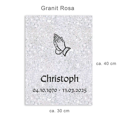 Urnengrabplatte 30 x 40 cm aus rosa Granit mit Gravur in schwarz