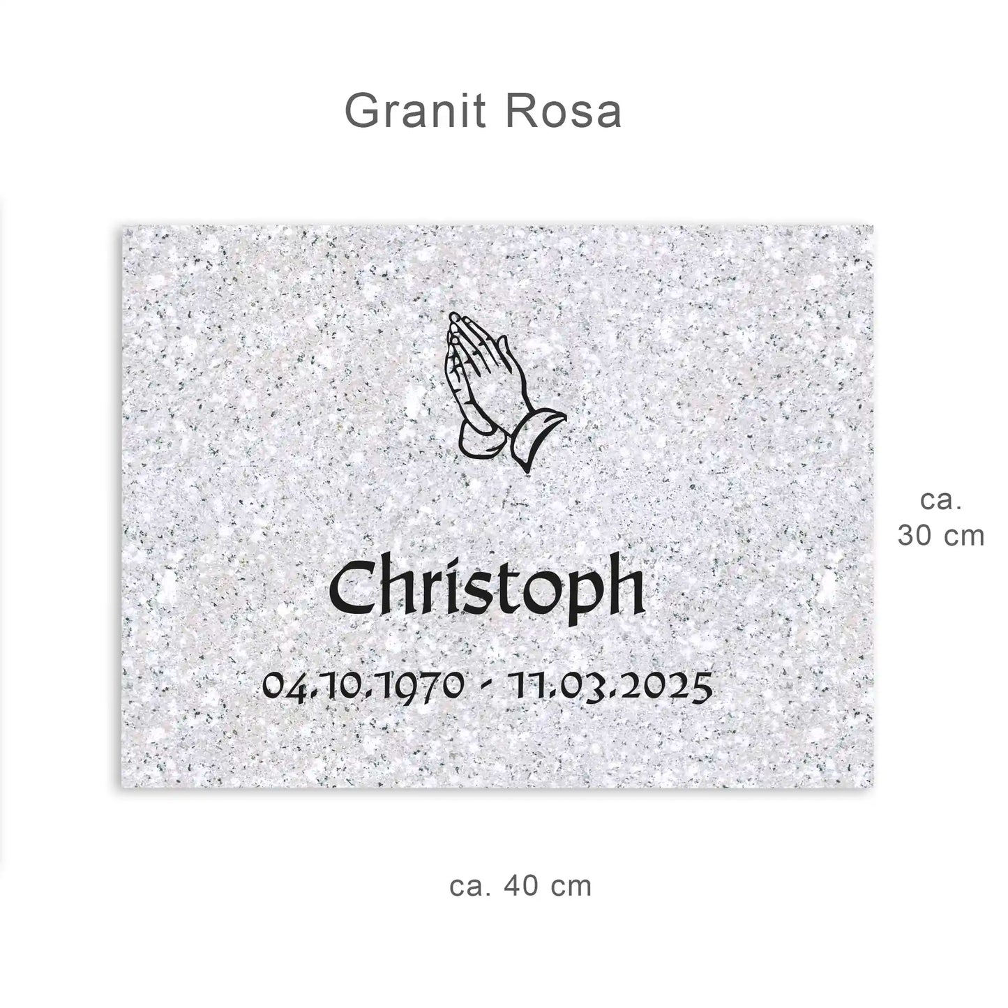 Urnengrabplatte 40 x 30 cm aus rosa Granit mit Gravur in schwarz
