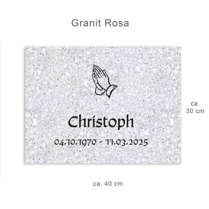 Urnengrabplatte 40 x 30 cm aus rosa Granit mit Gravur in schwarz