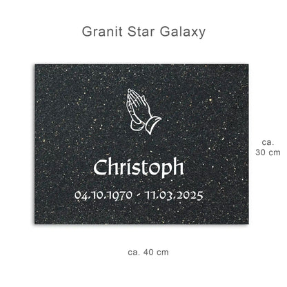 Urnengrabplatte 40 x 30 cm aus schwarzem Granit mit Gravur in weiß