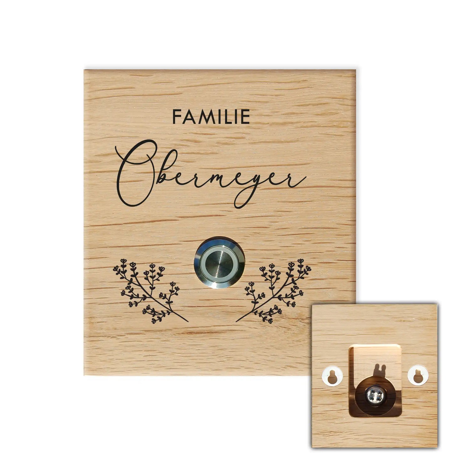 Holz Klingelschild aus EICHE - Motiv OBERMEYER - Jeske Design