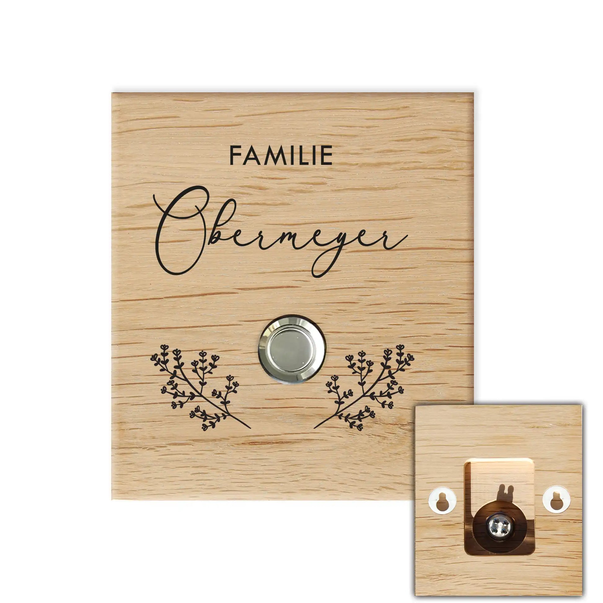 Holz Klingelschild aus EICHE - Motiv OBERMEYER - Jeske Design