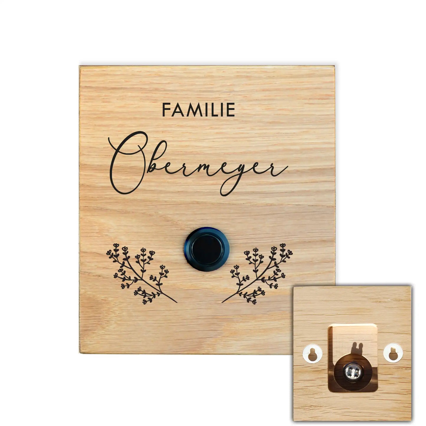 Holz Klingelschild aus EICHE - Motiv OBERMEYER - Jeske Design