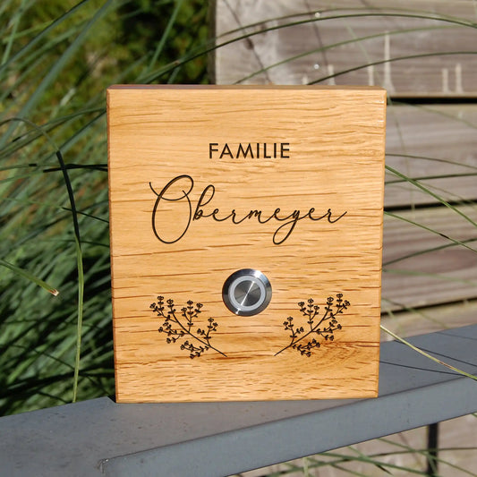 Holz Klingelschild aus EICHE - Motiv OBERMEYER - Jeske Design
