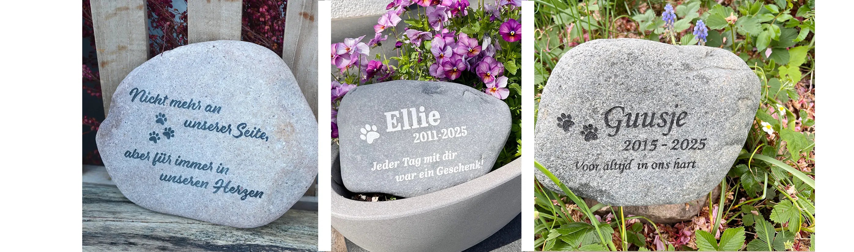 Naturstein Findlinge als Tiergrab für Hunde oder Katze mit Abschiedsworte oder Spruch