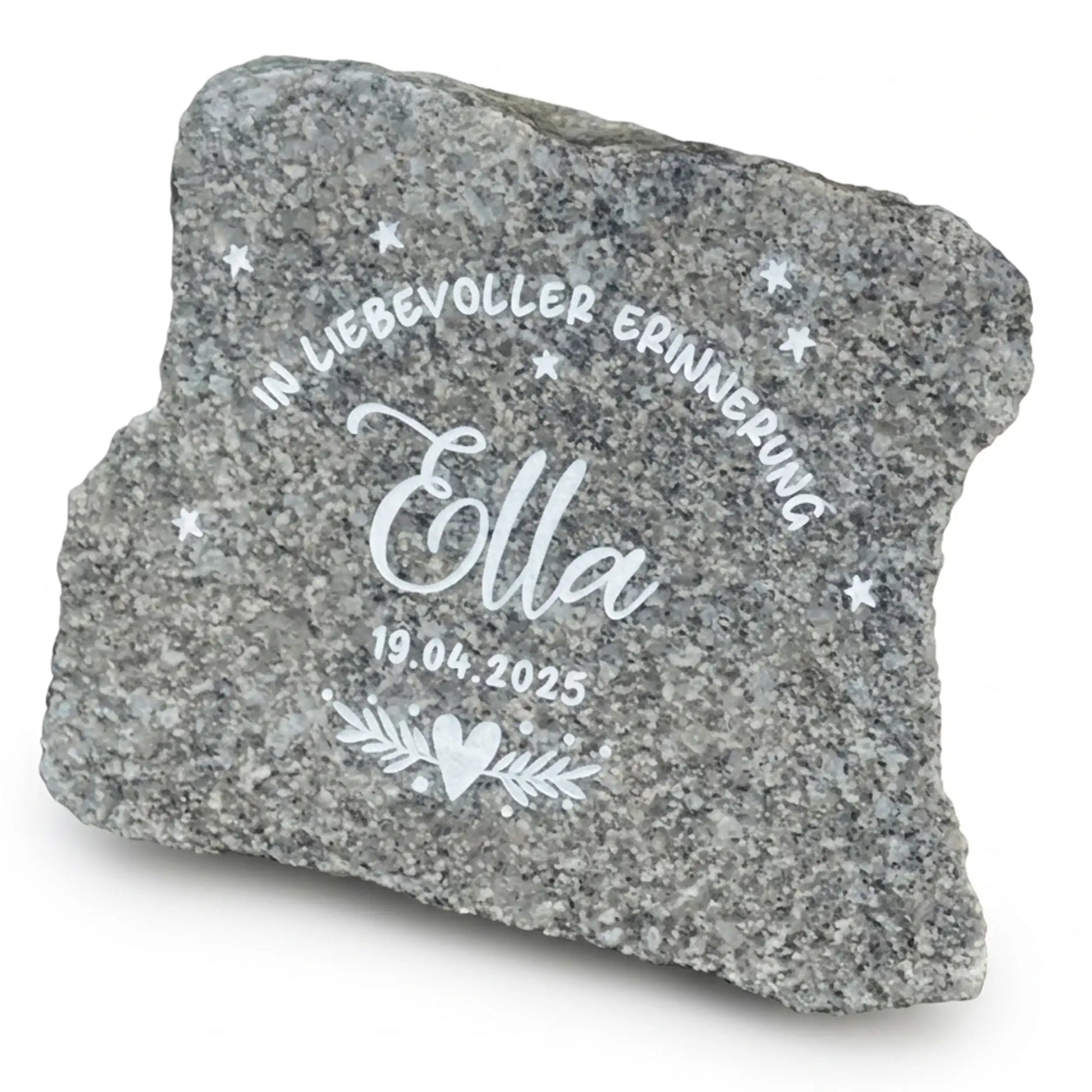 Kleiner Grab- & Gedenkstein aus Granit mit Motiv „IN LIEBEVOLLER ERINNERUNG“ - Jeske Design