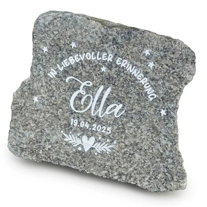 Kleiner Grab- & Gedenkstein aus Granit mit Motiv „IN LIEBEVOLLER ERINNERUNG“ - Jeske Design