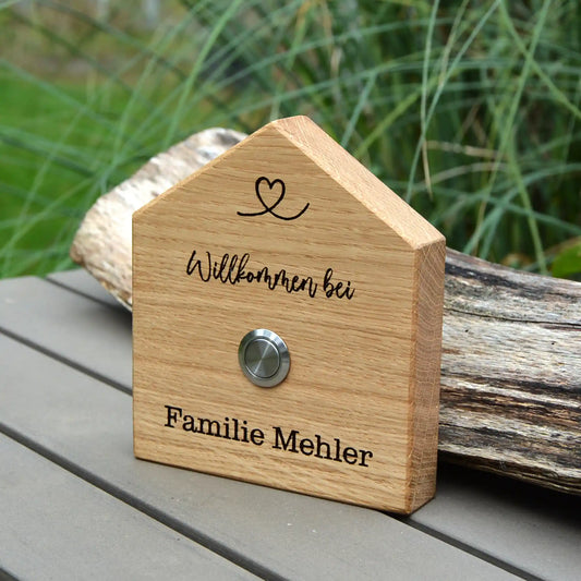 Holz Klingelschild aus EICHE - Motiv HAUSFORM - Jeske Design