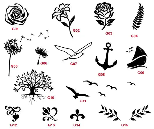 Verschiedene Motive für Grabstein