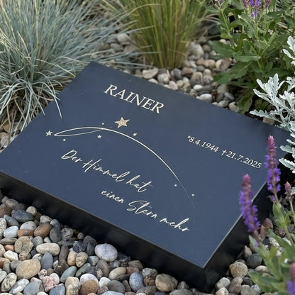 Urnengrabplatte aus Keramik – Sternschnuppe mit goldenem Stern