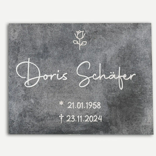 Urnengrabplatte aus Keramik – Handschrift mit Rose
