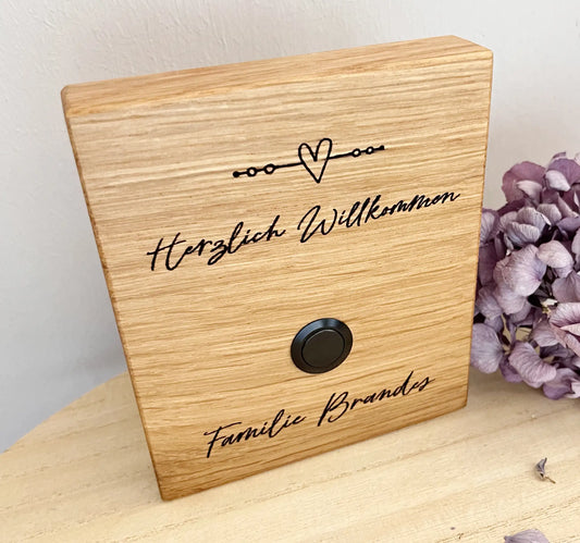 Holz Klingelschild aus Eiche - Motiv ROSENAU - Jeske Design