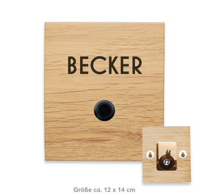 Holz Klingelschild aus Eiche - moderne Design-Schrift - Jeske Design