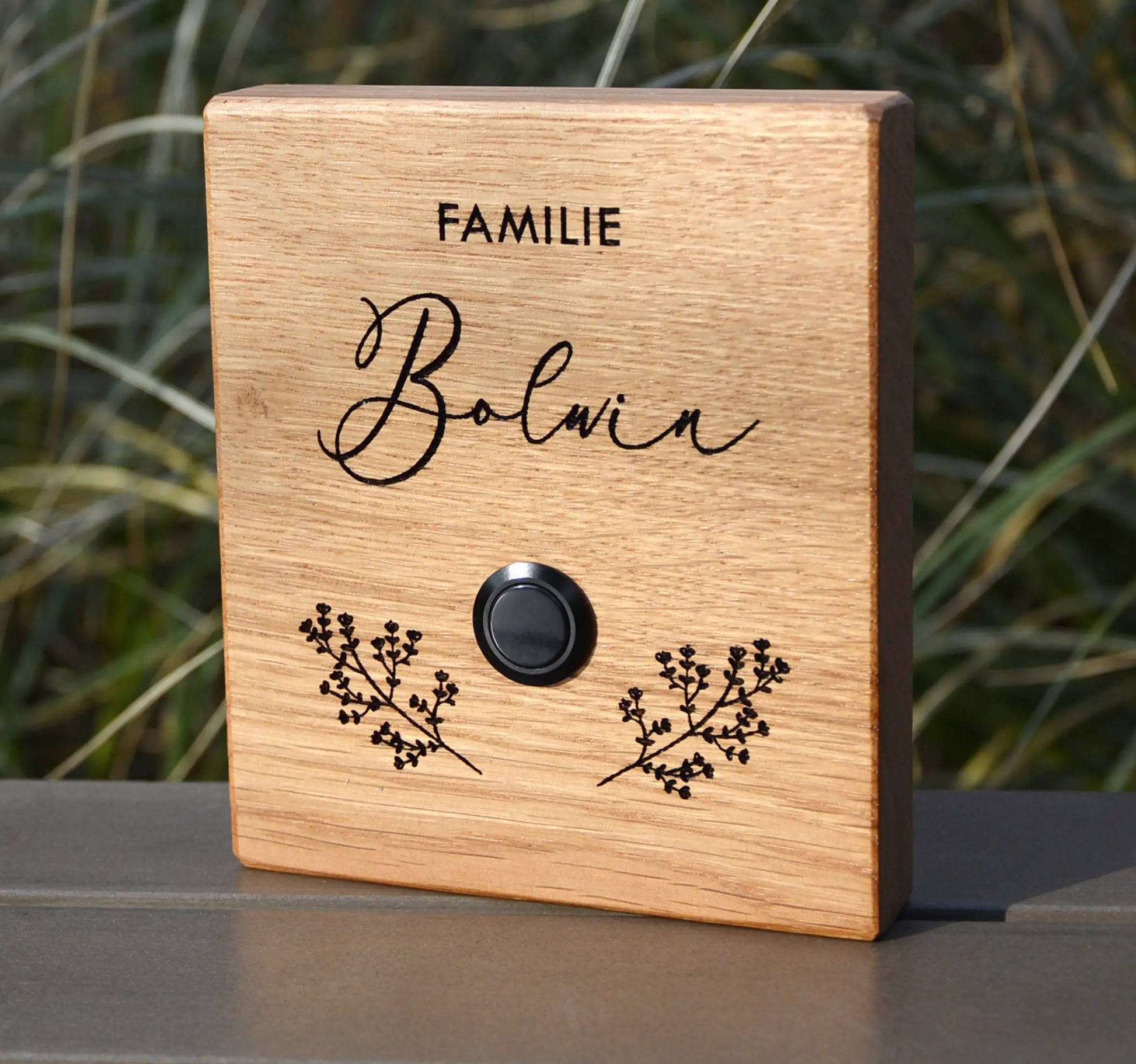 Holz Klingelschild aus EICHE - Motiv OBERMEYER - Jeske Design