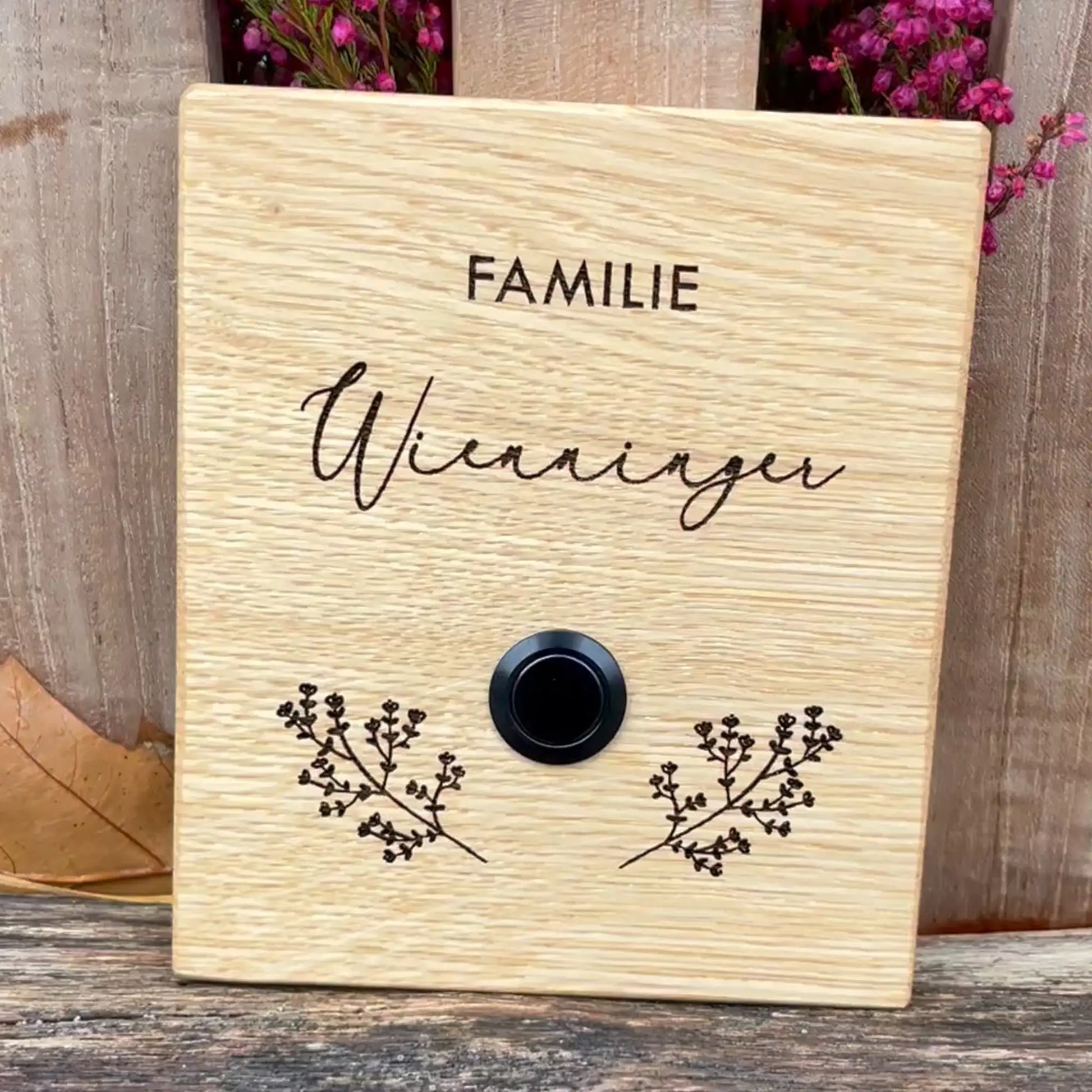 Holz Klingelschild aus EICHE - Motiv OBERMEYER - Jeske Design