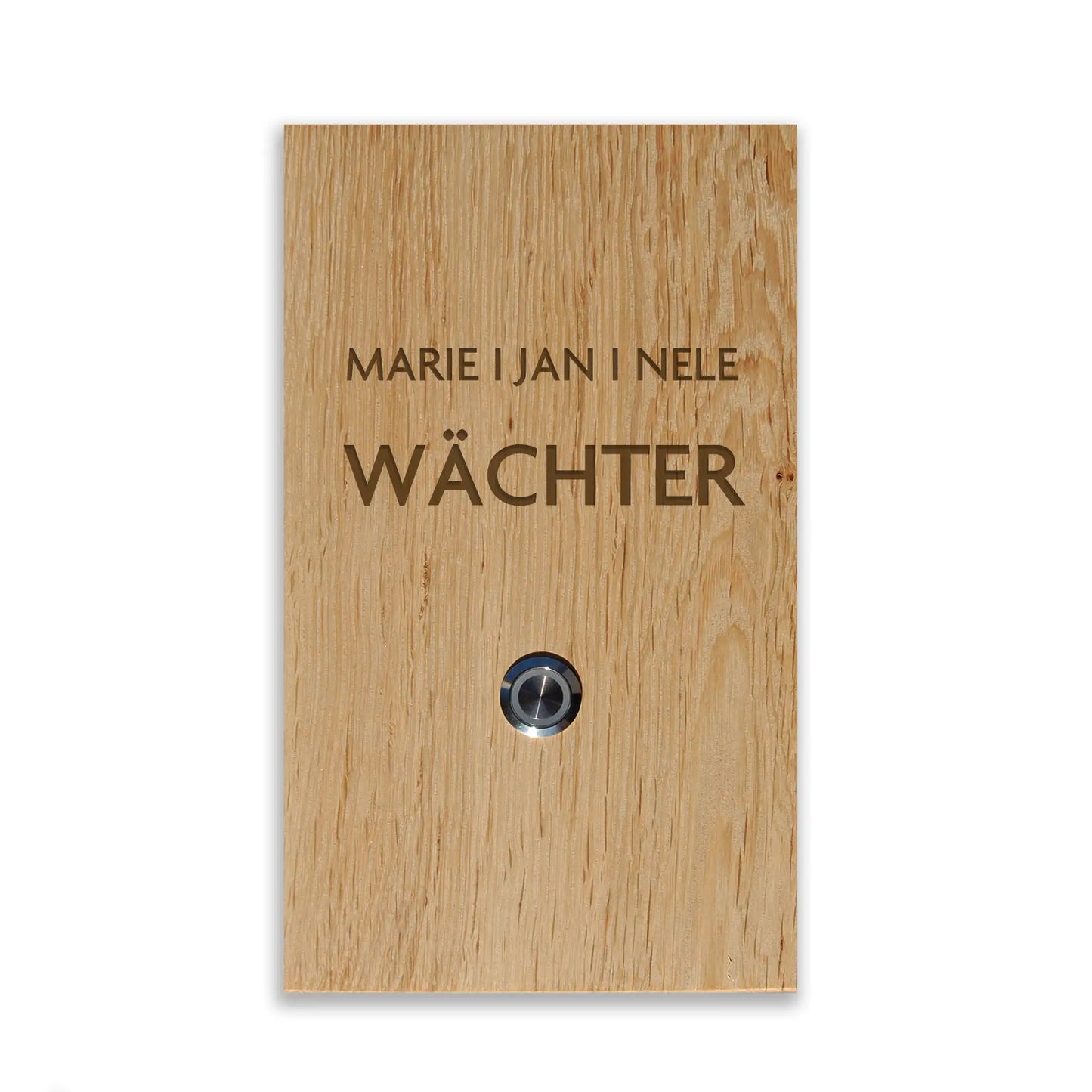 Holz Klingelschild aus Eiche - moderne Design-Schrift - Jeske Design