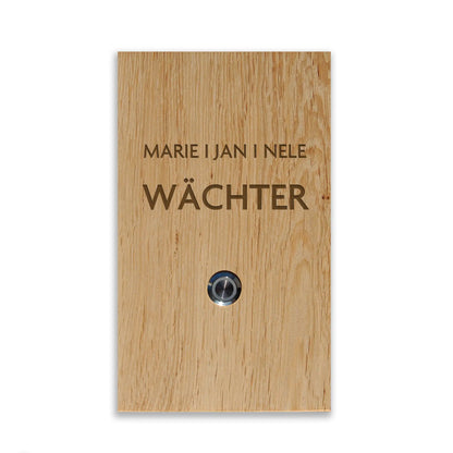 Holz Klingelschild aus Eiche - moderne Design-Schrift - Jeske Design
