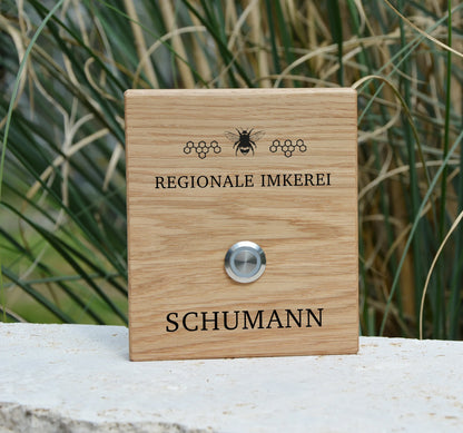 Holz Klingelschild aus Eiche - Motiv IMKEREI - Jeske Design