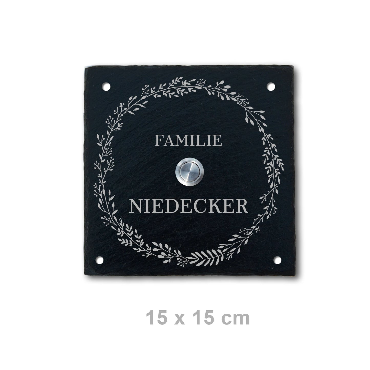 Personalisierbares Klingelschild aus Schiefer - Motiv KRANZ - Jeske Design