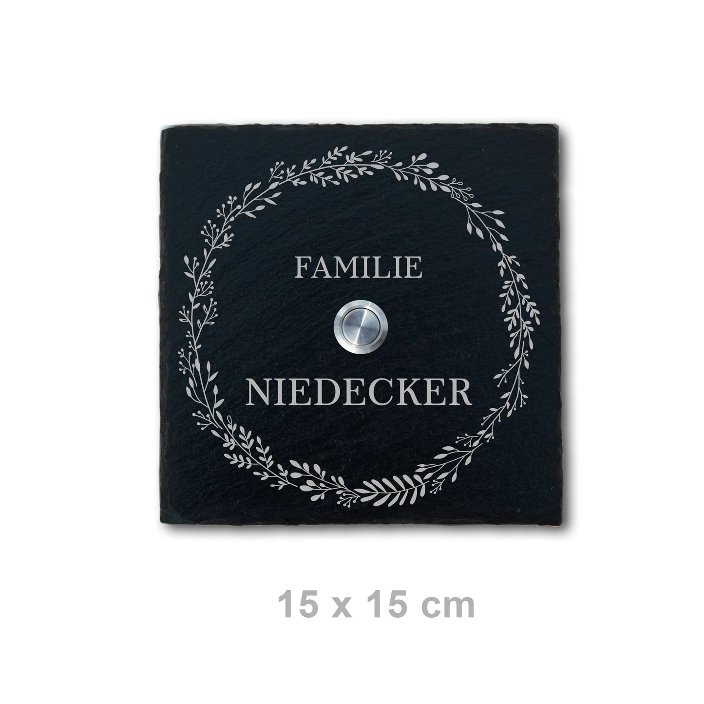 Personalisierbares Klingelschild aus Schiefer - Motiv KRANZ - Jeske Design