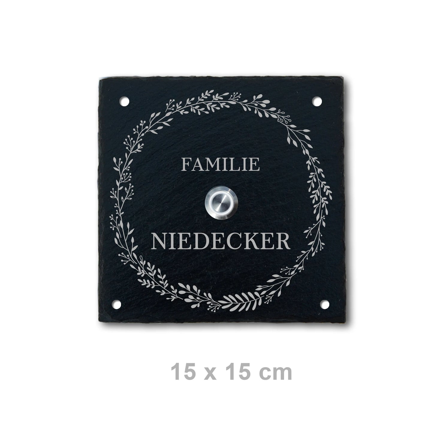 Personalisierbares Klingelschild aus Schiefer - Motiv KRANZ - Jeske Design