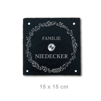 Personalisierbares Klingelschild aus Schiefer - Motiv KRANZ - Jeske Design