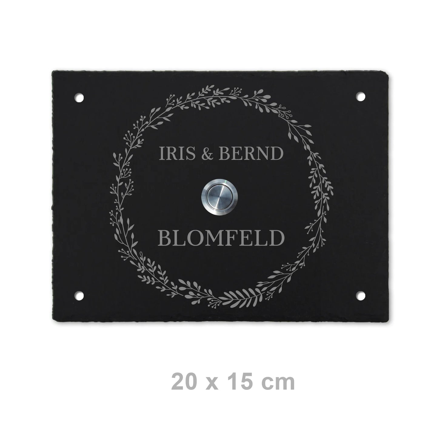 Personalisierbares Klingelschild aus Schiefer - Motiv KRANZ - Jeske Design