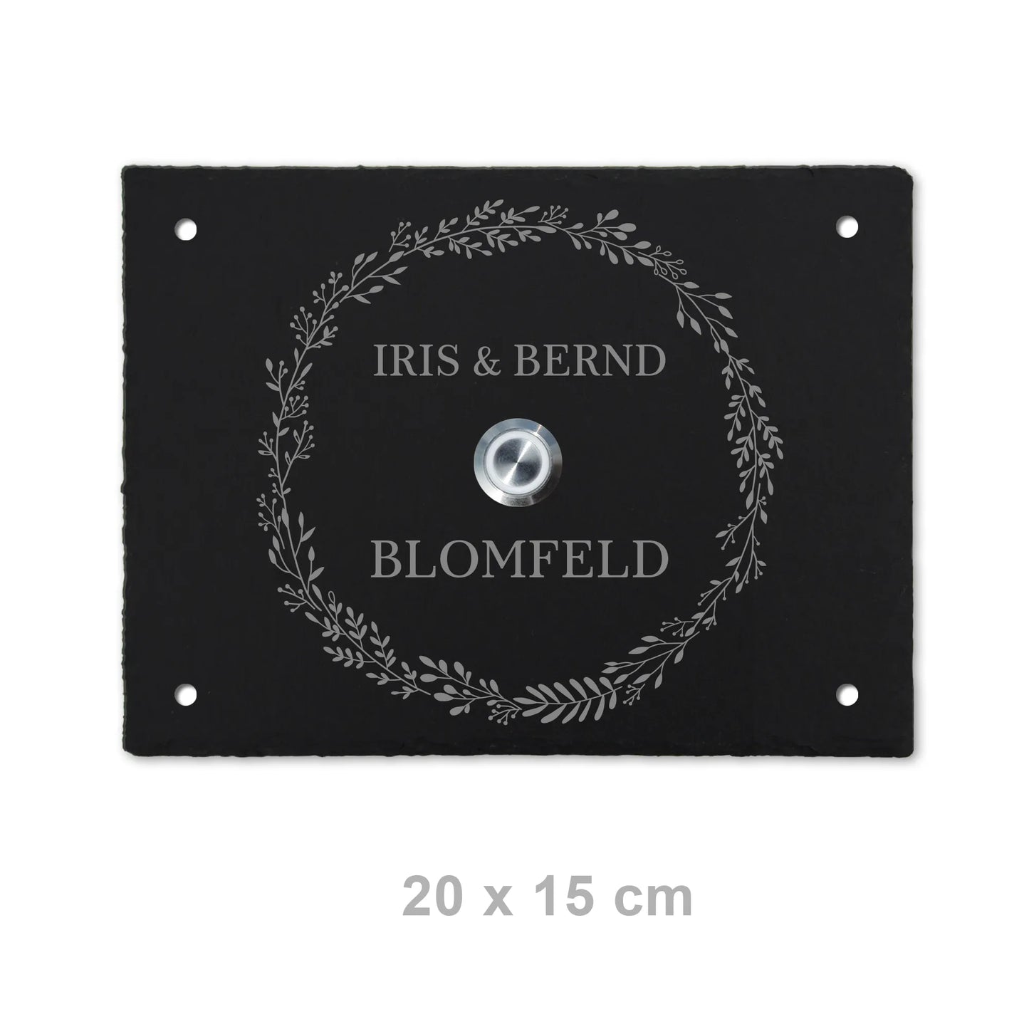 Personalisierbares Klingelschild aus Schiefer - Motiv KRANZ - Jeske Design
