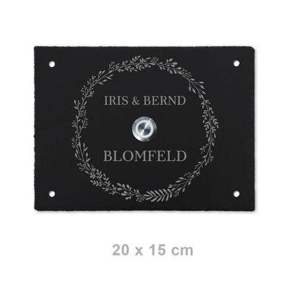 Personalisierbares Klingelschild aus Schiefer - Motiv KRANZ - Jeske Design