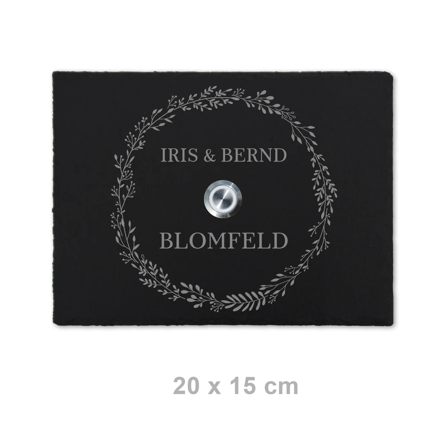 Personalisierbares Klingelschild aus Schiefer - Motiv KRANZ - Jeske Design