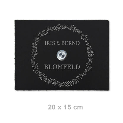 Personalisierbares Klingelschild aus Schiefer - Motiv KRANZ - Jeske Design