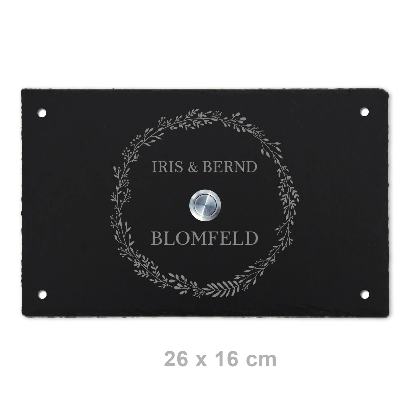 Personalisierbares Klingelschild aus Schiefer - Motiv KRANZ - Jeske Design