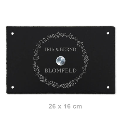 Personalisierbares Klingelschild aus Schiefer - Motiv KRANZ - Jeske Design