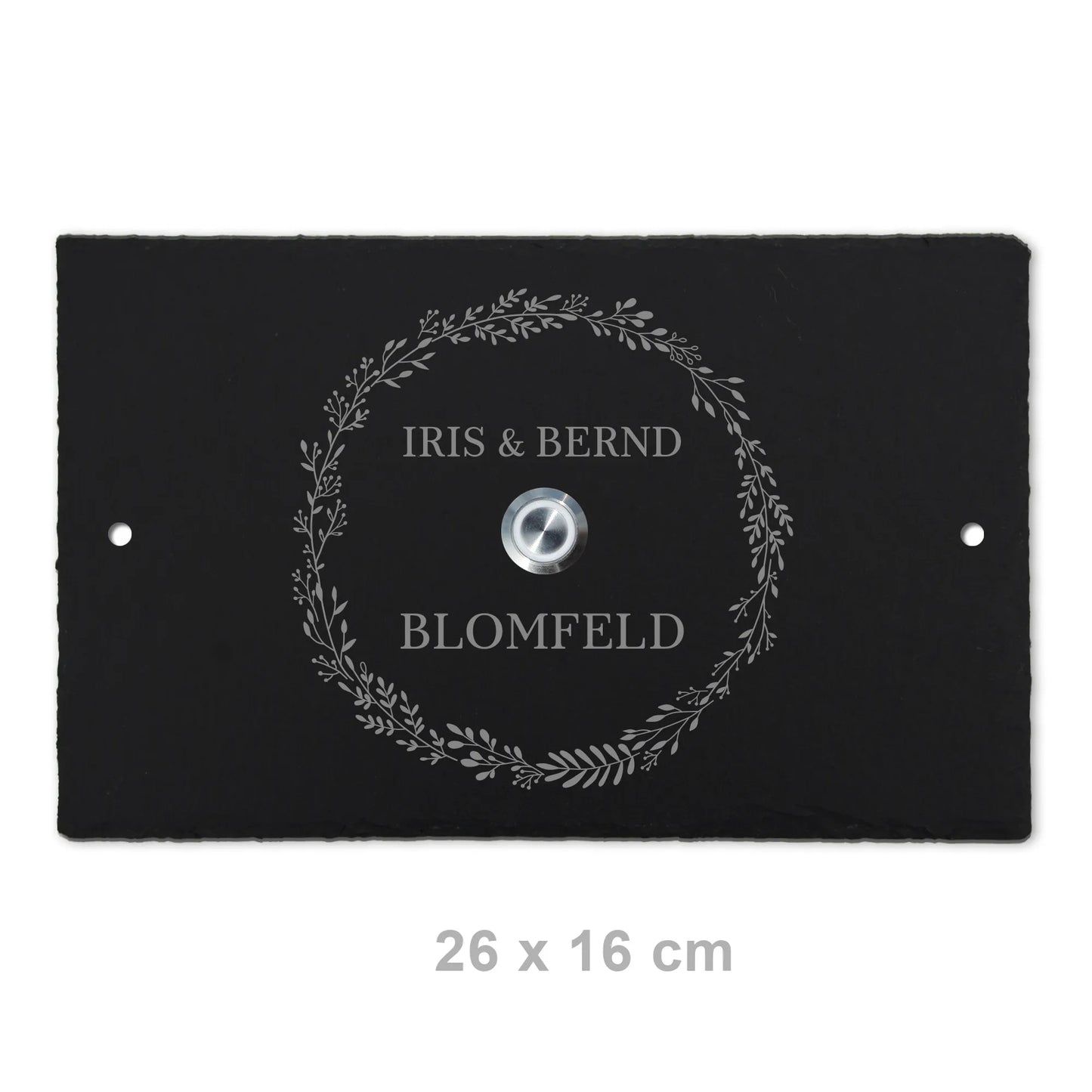 Personalisierbares Klingelschild aus Schiefer - Motiv KRANZ - Jeske Design